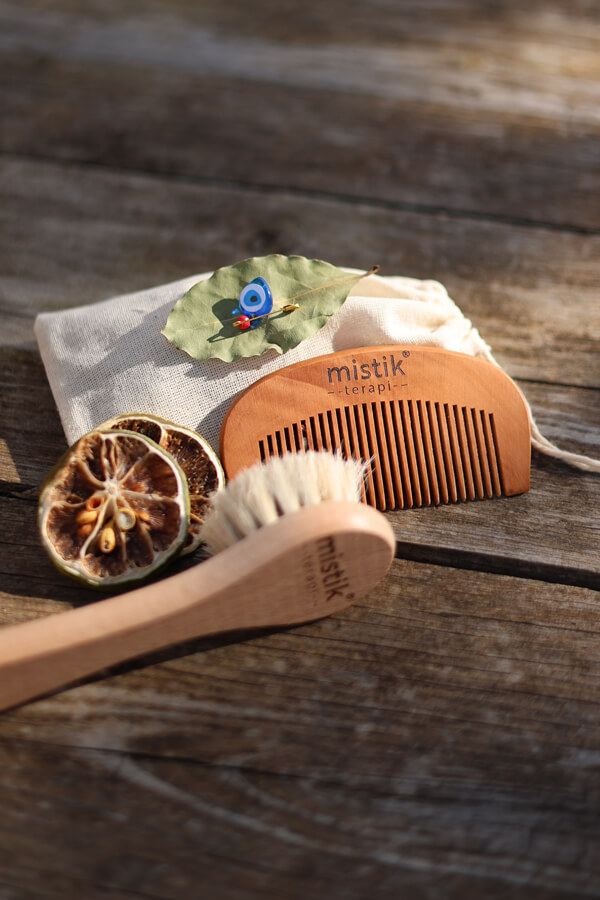 CSA 2'li Set %100 Doğal Keçi Kılı Yumuş Yüz/Saç Bakım Fırçası Kiraz Ağacı Tarak