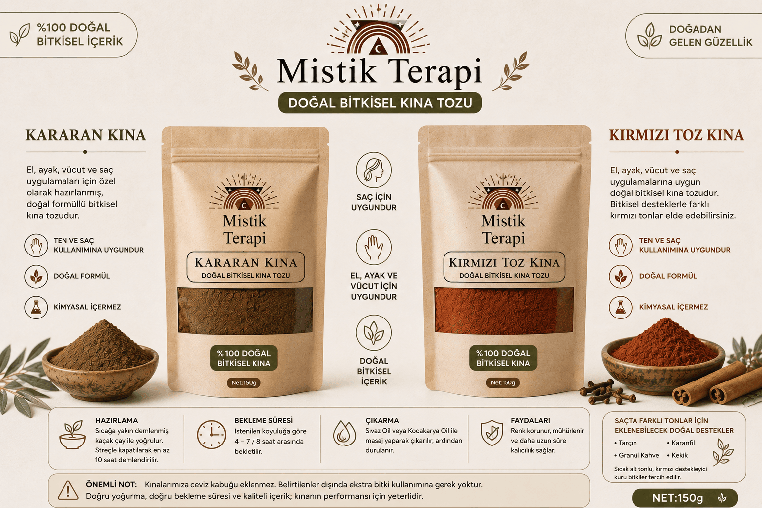Kına ikili paket 150gr kararan + 150gr kırmızı Kina ikili paket 150gr kararan 150gr kirmizi